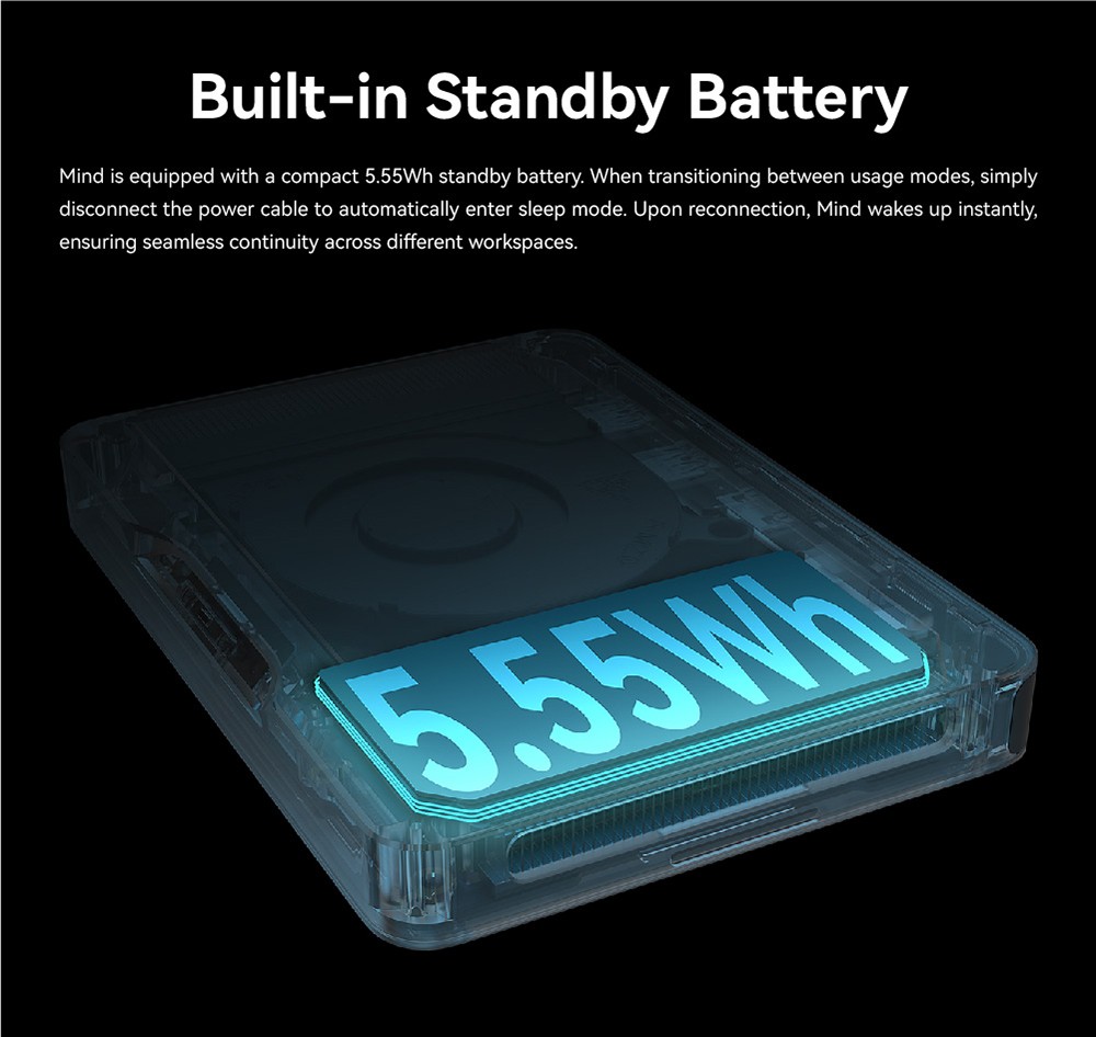 KHADAS Mind Premium Mini PC Portable Workstation, Intel Core i7-1360P 12 Cores Up to 5.0GHz, 32GB RAM 1TB SSD, WiFi 6E Bluetooth 5.2, Built-in 5.55Wh Battery, 2*USB Type-C 1*HDMI 2.0 2*USB 3.2, Mind App - EU Plug