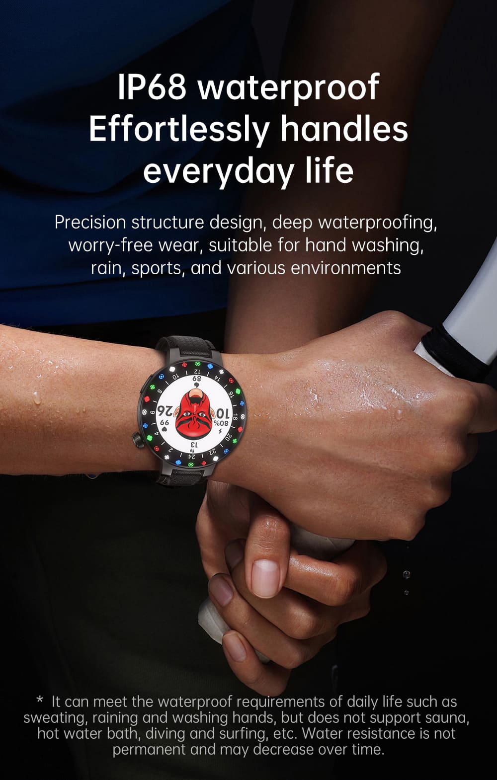 KUMI GT6 Pro Smartwatch, 1.3-inch AMOLED HD Screen, Colorful Lighting Effect, Heart Rate Monitoring, 100+ Sport Modes, IP68 Waterproof