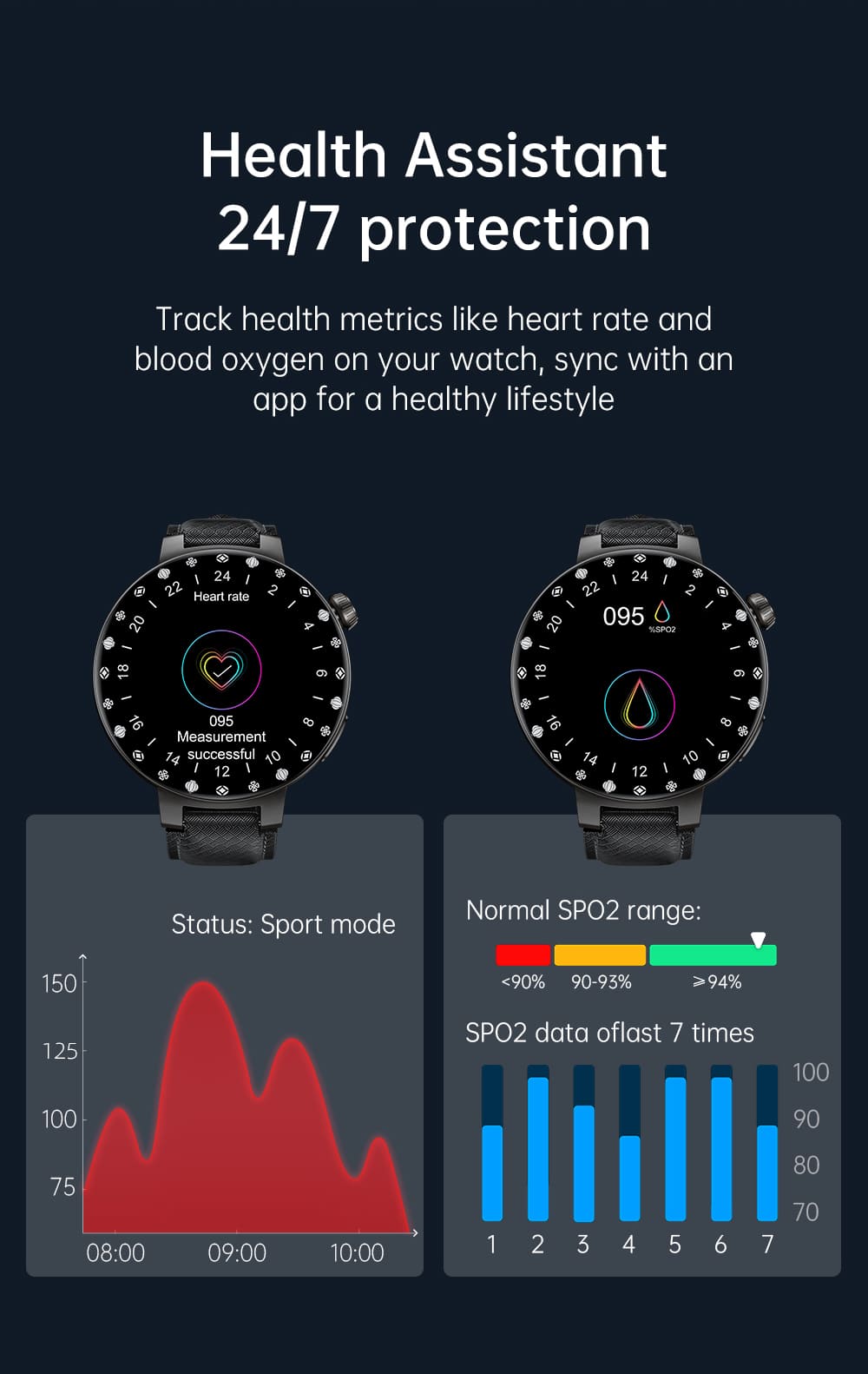 KUMI GT6 Pro Smartwatch, 1.3-inch AMOLED HD Screen, Colorful Lighting Effect, Heart Rate Monitoring, 100+ Sport Modes, IP68 Waterproof