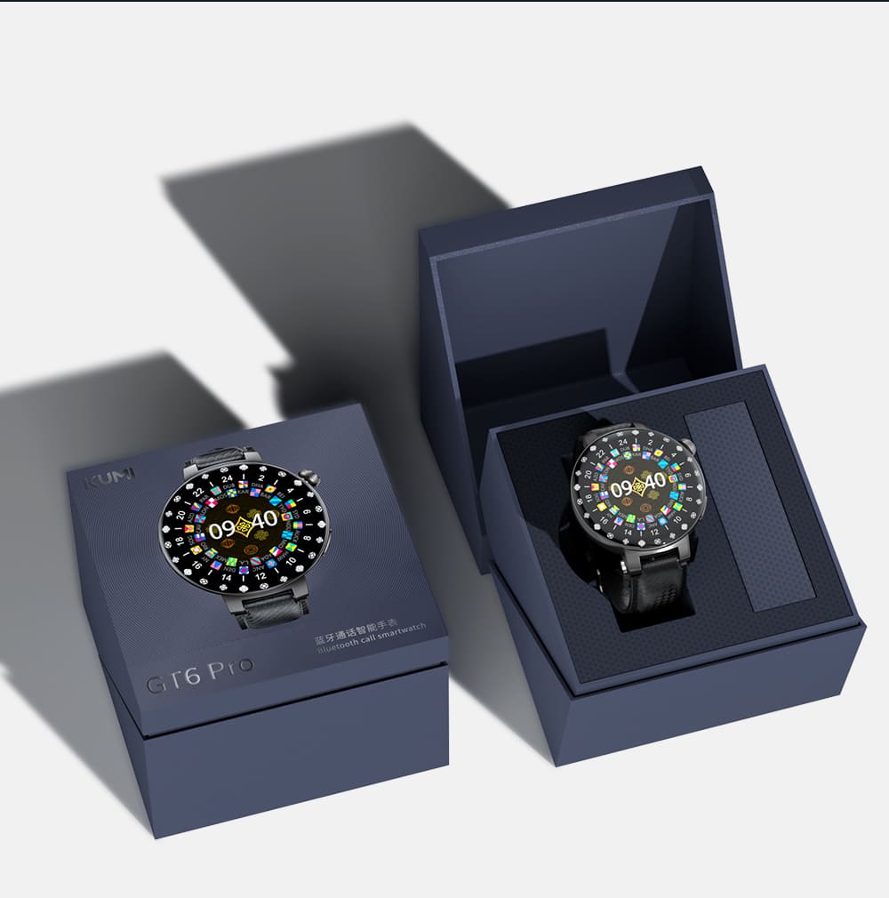 KUMI GT6 Pro Smartwatch, 1.3-inch AMOLED HD Screen, Colorful Lighting Effect, Heart Rate Monitoring, 100+ Sport Modes, IP68 Waterproof