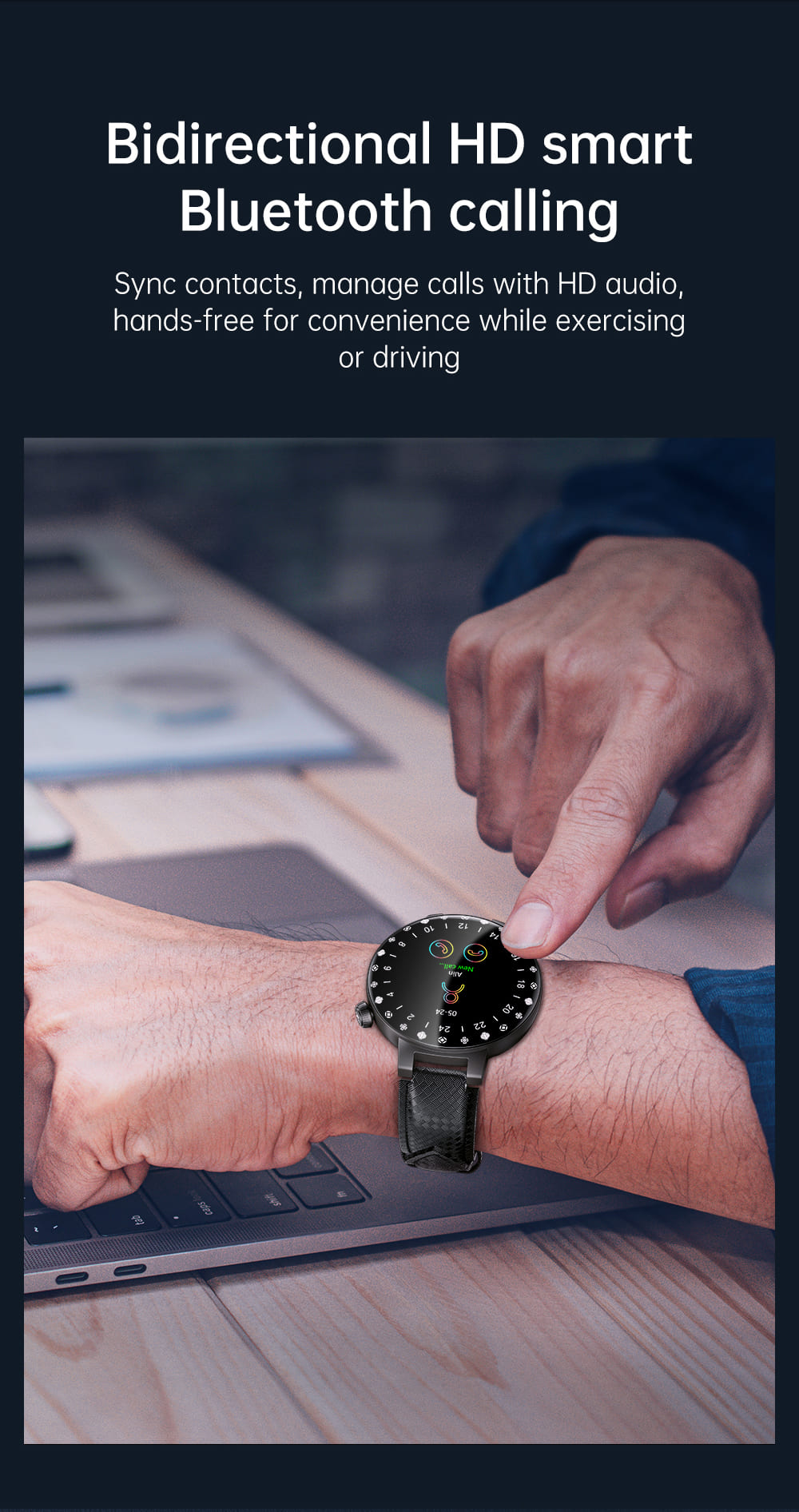 KUMI GT6 Pro Smartwatch, 1.3-inch AMOLED HD Screen, Colorful Lighting Effect, Heart Rate Monitoring, 100+ Sport Modes, IP68 Waterproof