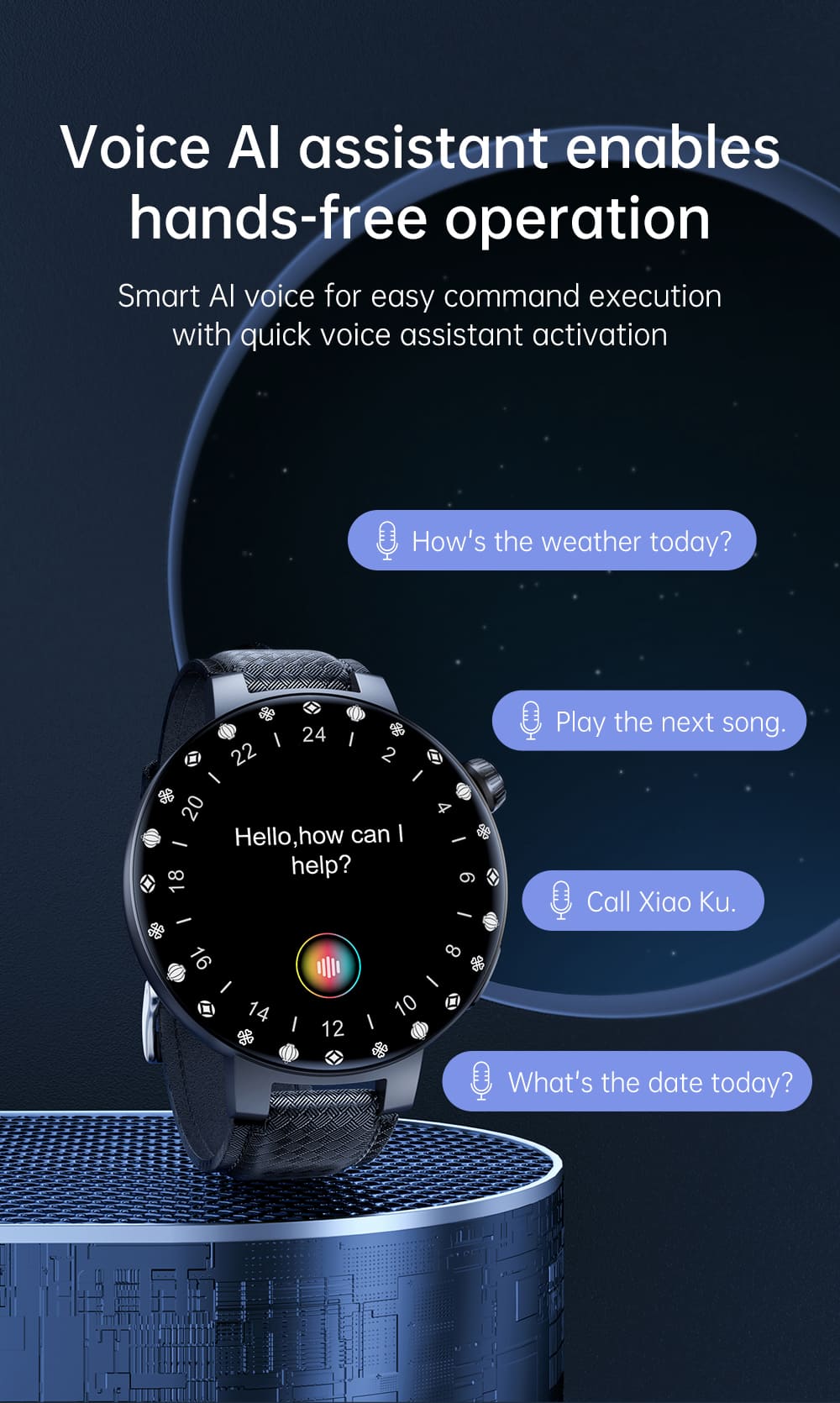 KUMI GT6 Pro Smartwatch, 1.3-inch AMOLED HD Screen, Colorful Lighting Effect, Heart Rate Monitoring, 100+ Sport Modes, IP68 Waterproof