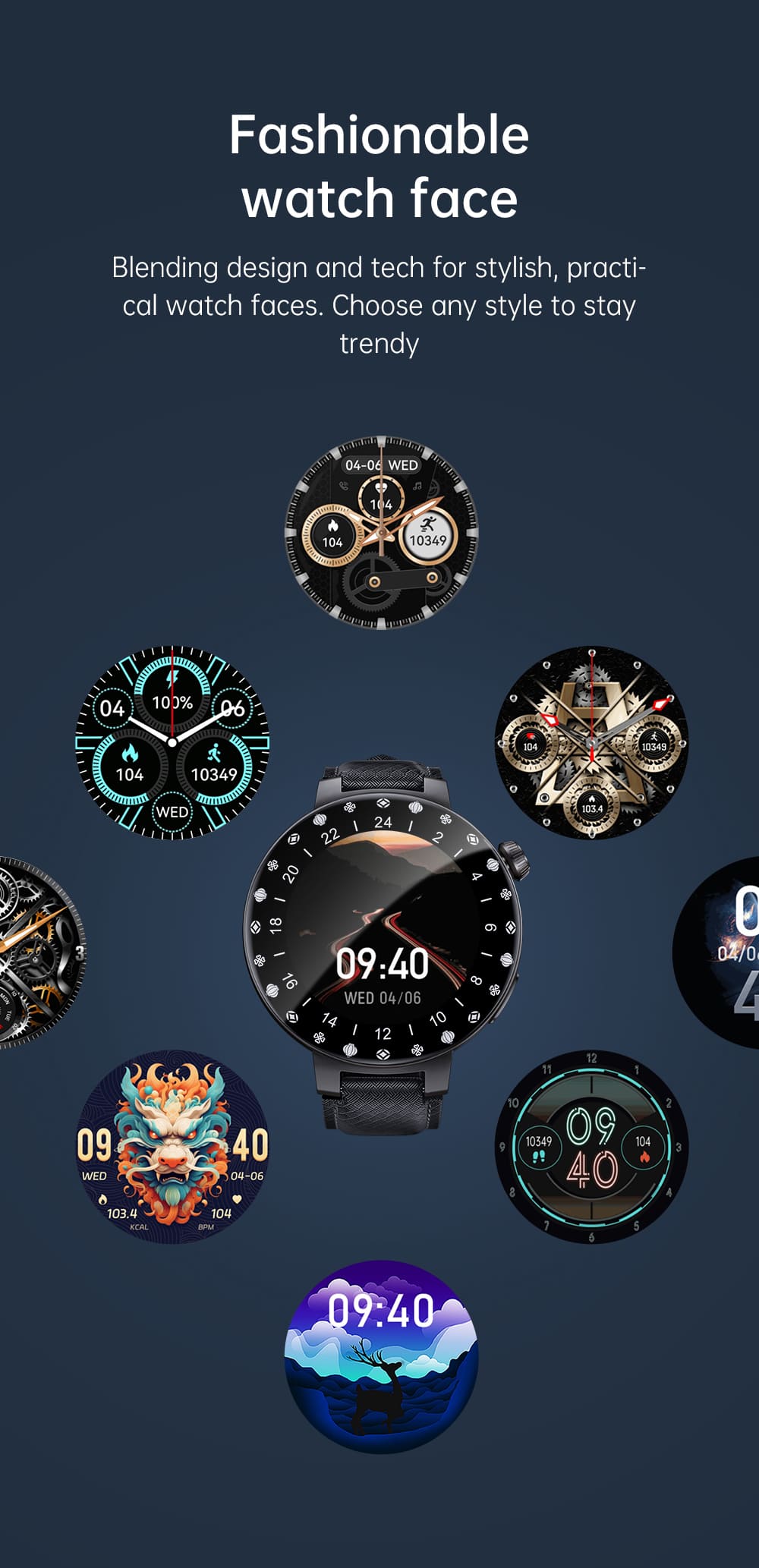 KUMI GT6 Pro Smartwatch, 1.3-inch AMOLED HD Screen, Colorful Lighting Effect, Heart Rate Monitoring, 100+ Sport Modes, IP68 Waterproof