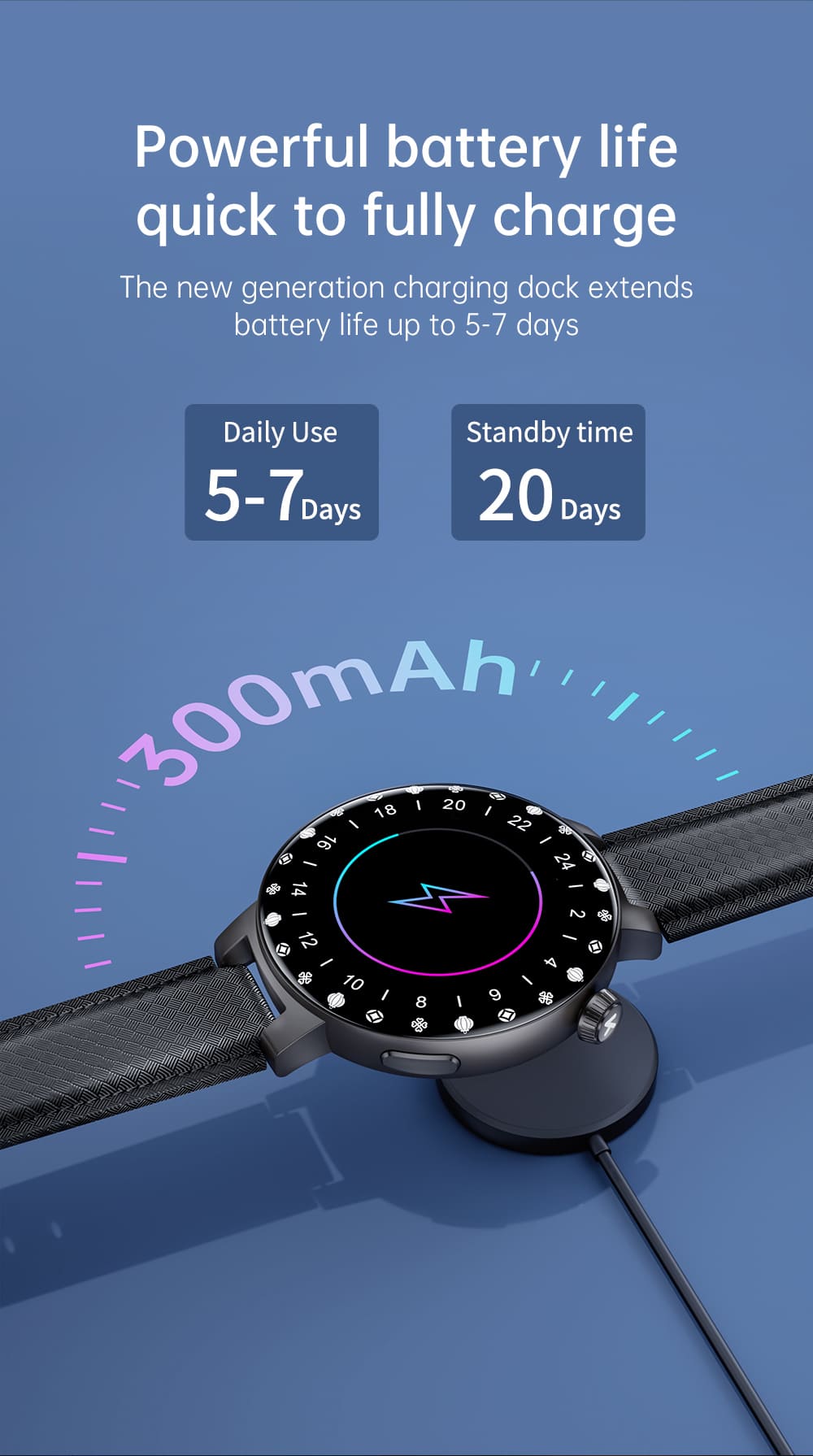 KUMI GT6 Pro Smartwatch, 1.3-inch AMOLED HD Screen, Colorful Lighting Effect, Heart Rate Monitoring, 100+ Sport Modes, IP68 Waterproof