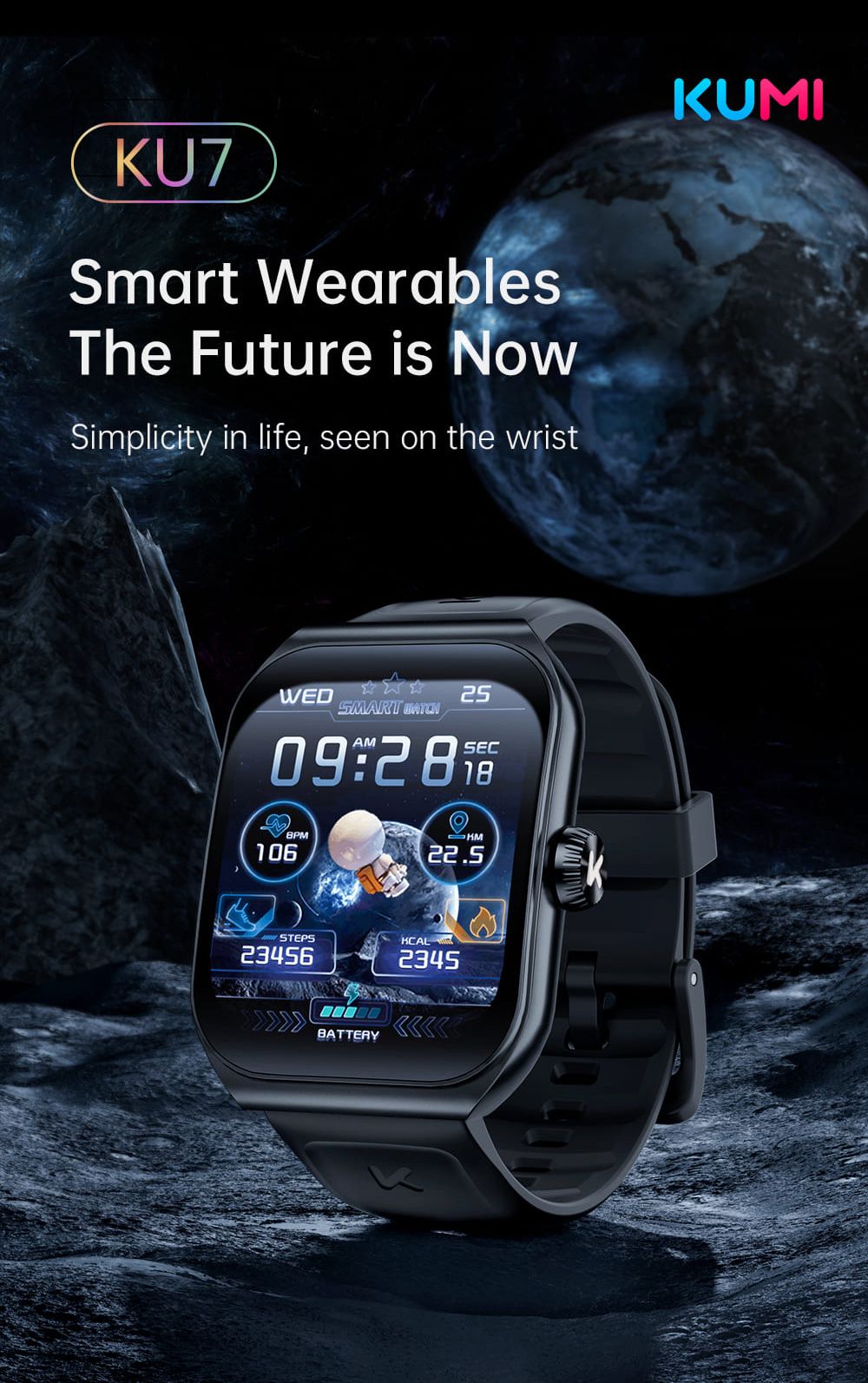 KUMI KU7 Smartwatch, 1.96'' AMOLED Screen, Bluetooth Calling, Health Monitoring, Stock Market Information, 100 Sports Modes - Silver