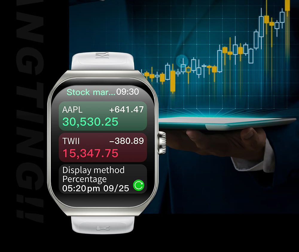 KUMI KU7 Smartwatch, 1.96'' AMOLED Screen, Bluetooth Calling, Health Monitoring, Stock Market Information, 100 Sports Modes - Silver