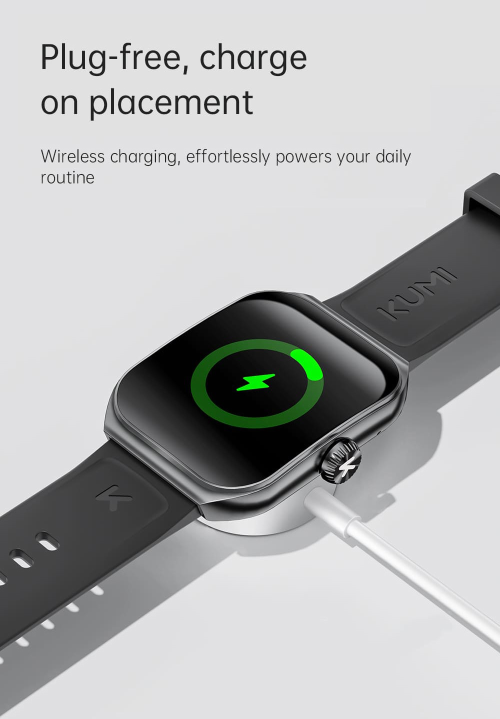 KUMI KU7 Smartwatch, 1.96'' AMOLED Screen, Bluetooth Calling, Health Monitoring, Stock Market Information, 100 Sports Modes - Silver