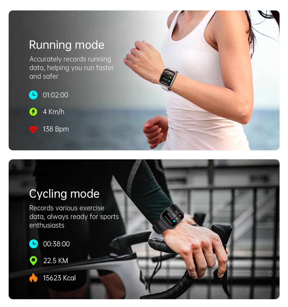 KUMI KU7 Smartwatch, 1.96'' AMOLED Screen, Bluetooth Calling, Health Monitoring, Stock Market Information, 100 Sports Modes - Silver