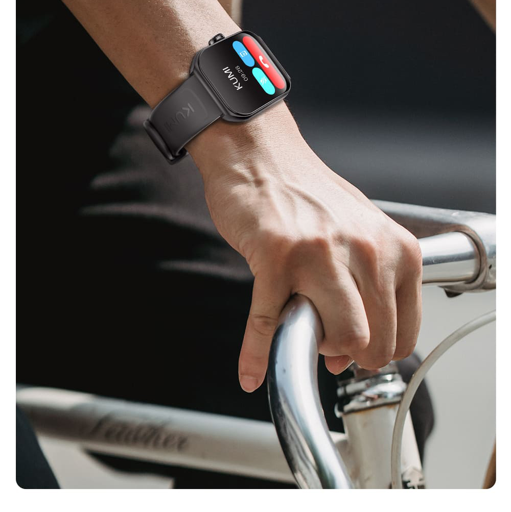 KUMI KU7 Smartwatch, 1.96'' AMOLED Screen, Bluetooth Calling, Health Monitoring, Stock Market Information, 100 Sports Modes - Silver