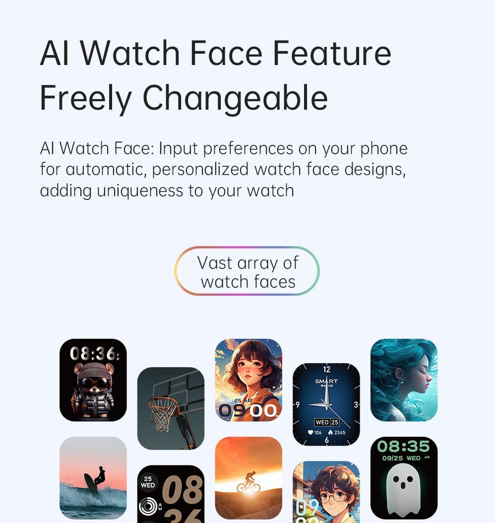 KUMI KU7 Smartwatch, 1.96'' AMOLED Screen, Bluetooth Calling, Health Monitoring, Stock Market Information, 100 Sports Modes - Silver