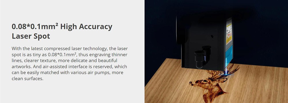 LONGER RAY5 20W Laser Engraver, 32-Bit Chipset, 256-bit Color Scale, 3.5' Touch Screen, 0.08 x 0.1mm Spot, 10000mm/min Max Speed, 375mmx375mm, X/Y-axis Limit Switches