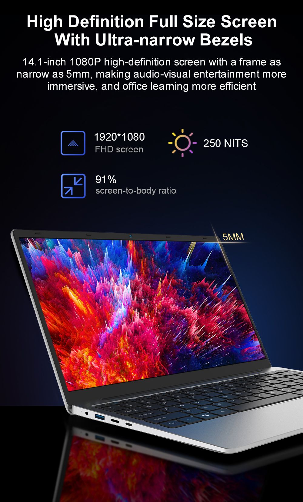 Ninkear N14 Air 14-inch Laptop, 1920*1080 FHD Screen, Intel J4125 4 Cores 2.7GHz, 8GB RAM 256GB SSD, 4000mAh Battery, Dual-band WiFi Bluetooth 4.2, 2*USB 3.0 1*Micro SD Card 1*Mini HDMI 1*Earphone Port, 180&deg;Opening and Closing