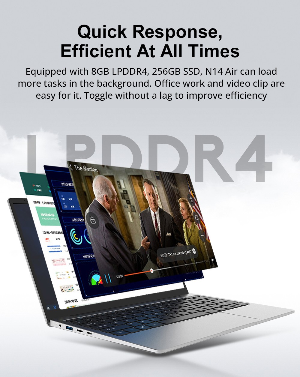 Ninkear N14 Air 14-inch Laptop, 1920*1080 FHD Screen, Intel J4125 4 Cores 2.7GHz, 8GB RAM 256GB SSD, 4000mAh Battery, Dual-band WiFi Bluetooth 4.2, 2*USB 3.0 1*Micro SD Card 1*Mini HDMI 1*Earphone Port, 180&deg;Opening and Closing