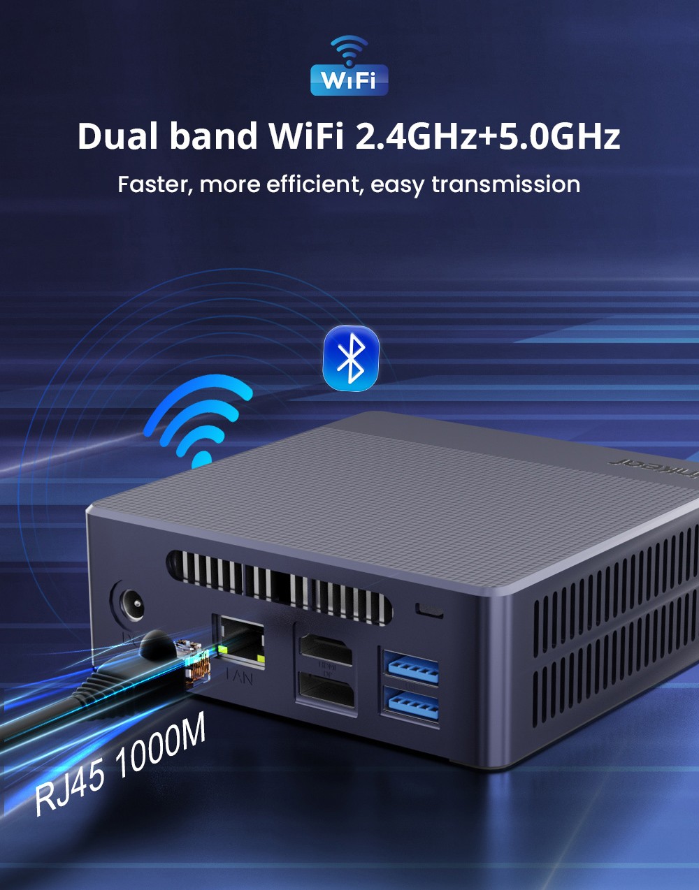 Ninkear N9 Mini PC, Intel N95 4 Cores Max 3.40GHz, 8GB RAM 256GB SSD, Typc-C (8K)+DP 1.4 (8K)+HDMI 2.0 (4K) Triple Display, 2.4/5GHz WiFi Bluetooth 4.2, 4*USB 3.0 1*RJ45 1*Headphone Jack - EU Plug