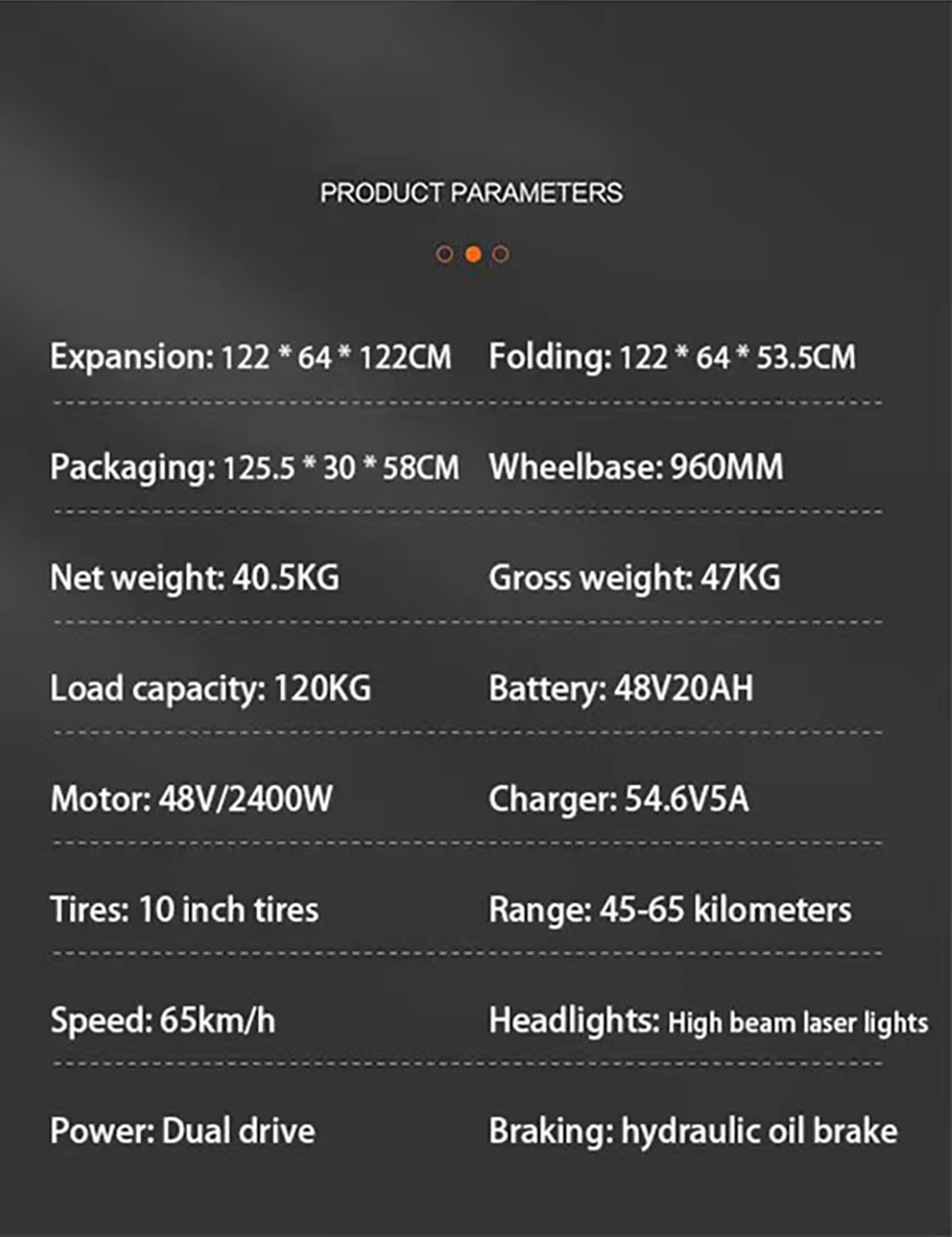 OBARTER G10 Electric Scooter, 2*1200W Dual Motor, 48V 20Ah batéria, 10 palcové terénne pneumatiky, max. rýchlosť 65 km/h, max. dojazd 65, hydraulická kotúčová brzda, aktivácia NFC