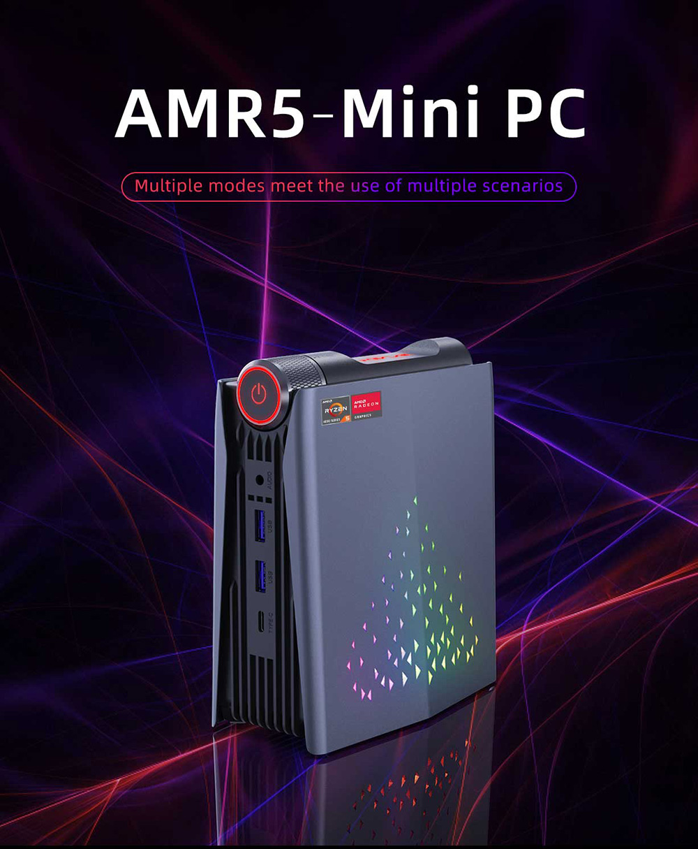 OUVIS AMR5 Mini PC, AMD Ryzen 5 5800U 8 jadier až 4.4GHz, 16GB RAM 512GB SSD, trojitý displej HDMI+DP+Type-C, WiFi 6 Bluetooth 5.0, 4*USB 3.0, 1*LAN, 1*Audio, tichý/vyvážený/výkonný režim - EU Plug