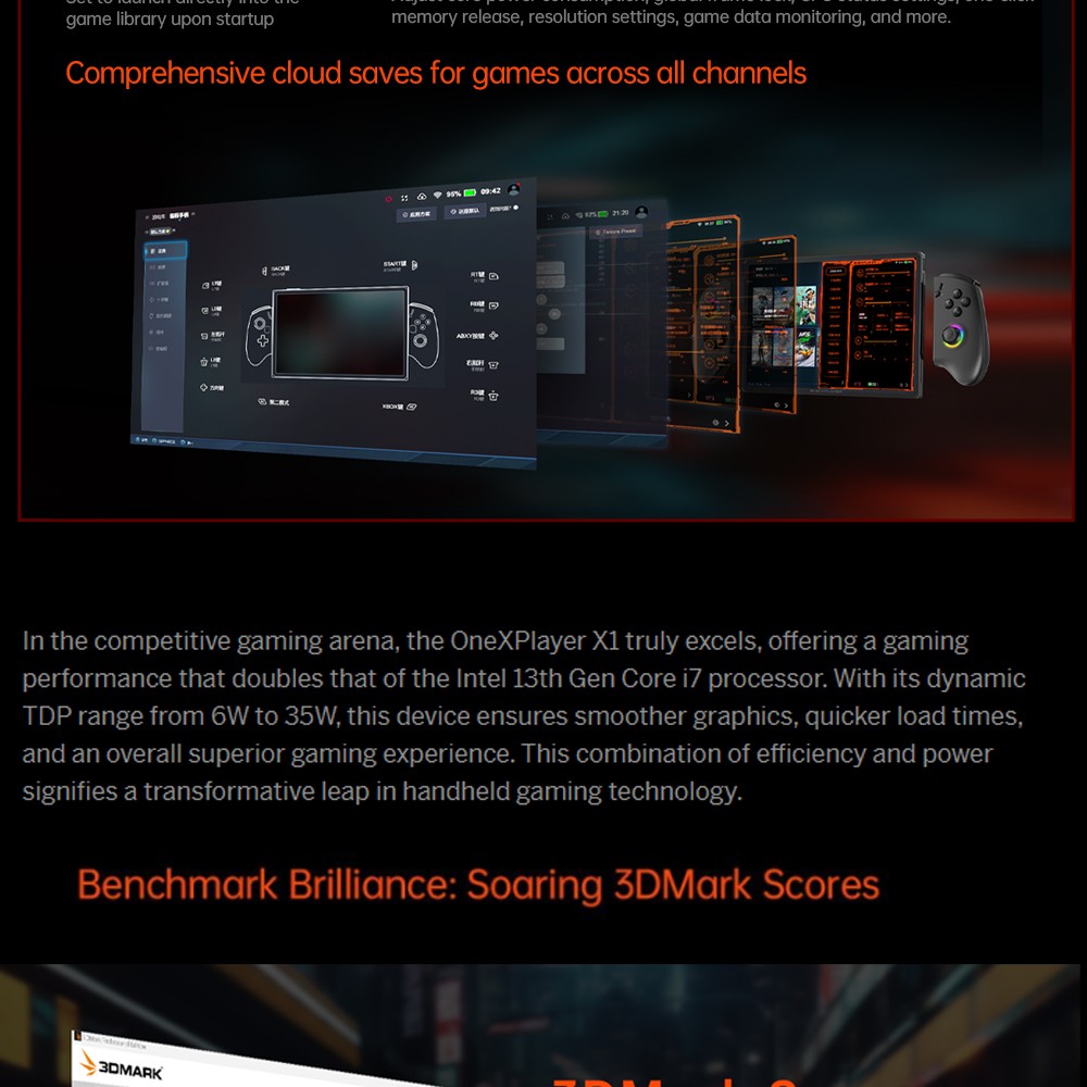 One Netbook OneXPlayer X1 Handheld Gaming PC, Intel Ultra 7-155H 16 Cores Max 4.8GHz, 10.95'' 2560*1600 120Hz Display, 32GB RAM 2TB SSD, 65.02Wh Battery 100W Charge, 2*USB-C 4.0 1*USB 3.2 1*TF Card Slot 1*OCulink 1*Audio Jack, Face/Fingerprint Unlock