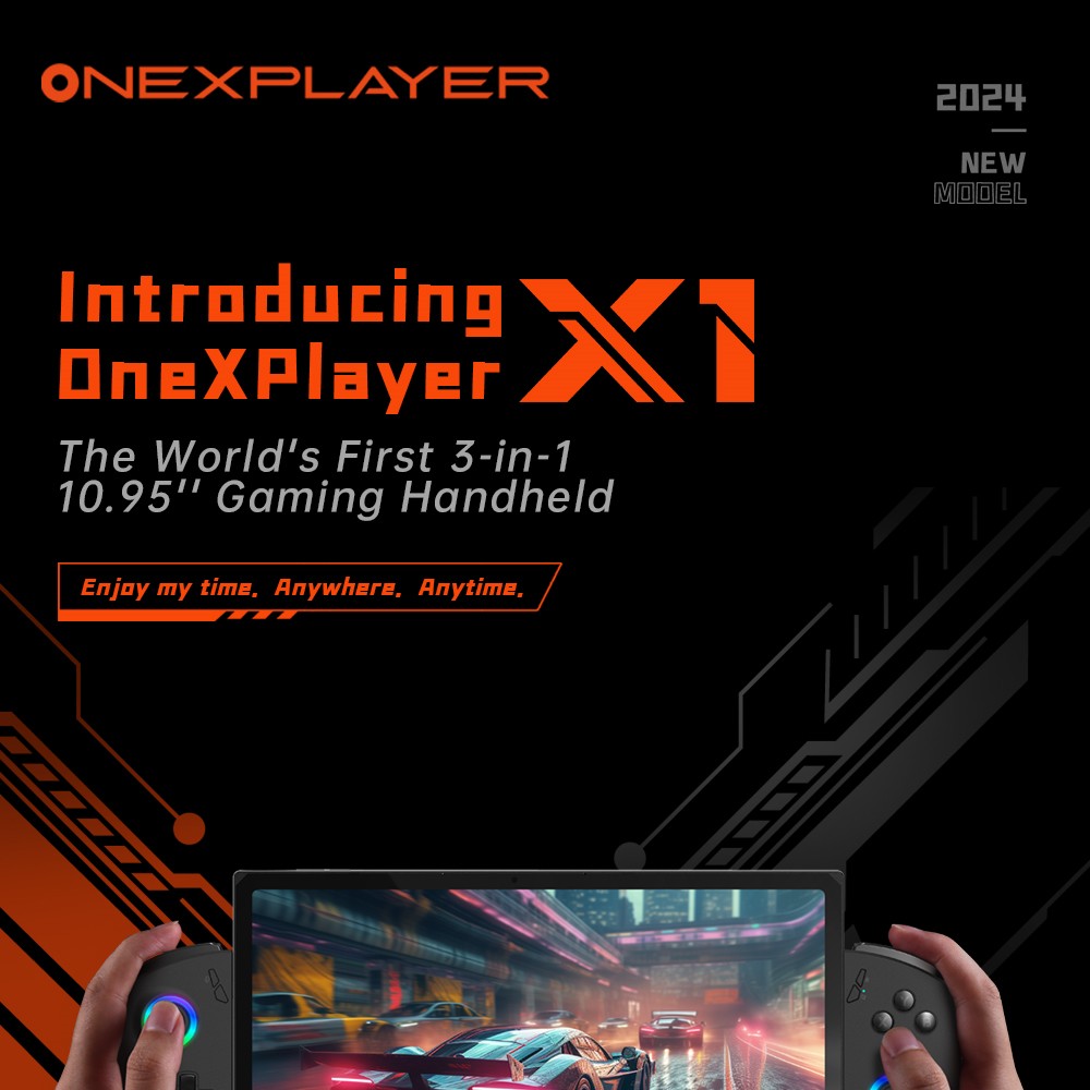 One Netbook OneXPlayer X1 Handheld Gaming PC, Intel Ultra 7-155H 16 Cores Max 4.8GHz, 10.95'' 2560*1600 120Hz Display, 64GB RAM 4TB SSD, 65.02Wh Battery 100W Charge, 2*USB-C 4.0 1*USB 3.2 1*TF Card Slot 1*OCulink 1*Audio Jack, Face/Fingerprint Unlock