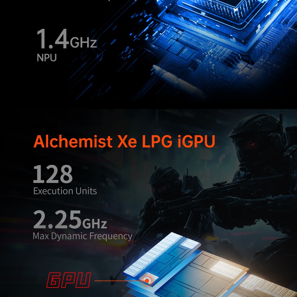 One Netbook OneXPlayer X1 Handheld Gaming PC, Intel Ultra 7-155H 16 Cores Max 4.8GHz, 10.95'' 2560*1600 120Hz Display, 64GB RAM 4TB SSD, 65.02Wh Battery 100W Charge, 2*USB-C 4.0 1*USB 3.2 1*TF Card Slot 1*OCulink 1*Audio Jack, Face/Fingerprint Unlock