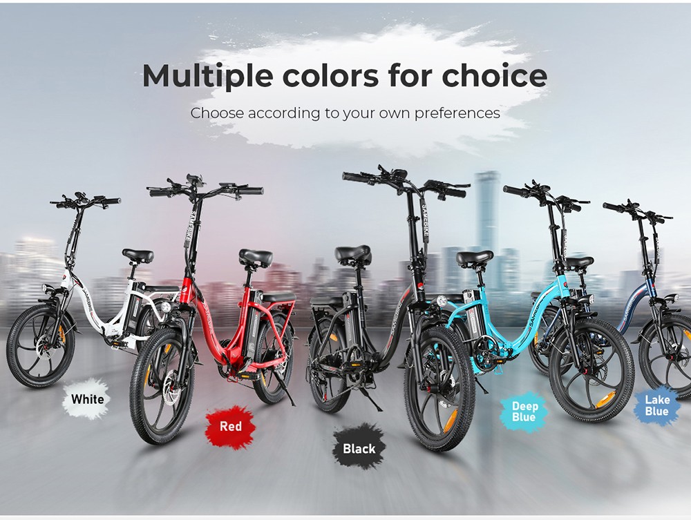 SAMEBIKE CY20 Electric Bike, 350W Motor, 36V 12Ah Battery, 20*2.35-inch Tire, 32km/h Max Speed., 40km Range, Dual Suspension, Mechanical Disc Brakes, LCD Display - Lake Blue