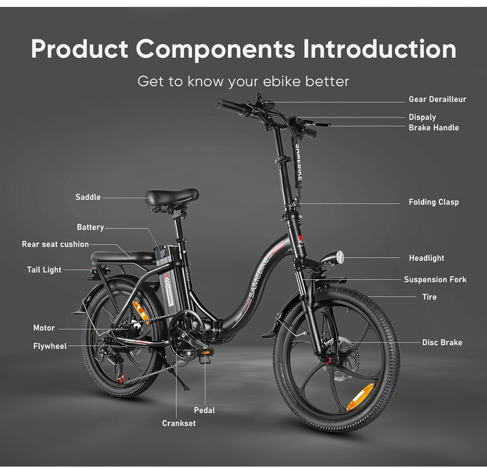 SAMEBIKE CY20 Electric Bike, 350W Motor, 36V 12Ah Battery, 20*2.35-inch Tire, 32km/h Max Speed., 40km Range, Dual Suspension, Mechanical Disc Brakes, LCD Display - Lake Blue