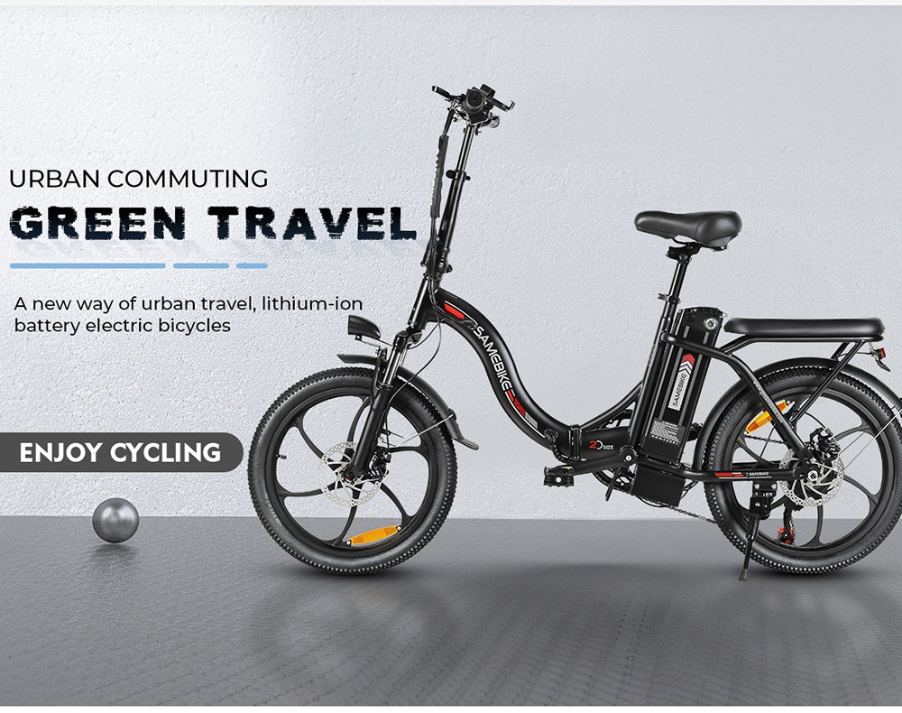 SAMEBIKE CY20 Electric Bike, 350W Motor, 36V 12Ah Battery, 20*2.35-inch Tire, 32km/h Max Speed., 40km Range, Dual Suspension, Mechanical Disc Brakes, LCD Display - Lake Blue