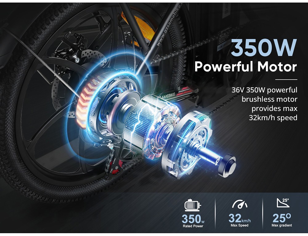 SAMEBIKE CY20 Electric Bike, 350W Motor, 36V 12Ah Battery, 20*2.35-inch Tire, 32km/h Max Speed., 40km Range, Dual Suspension, Mechanical Disc Brakes, LCD Display - Lake Blue