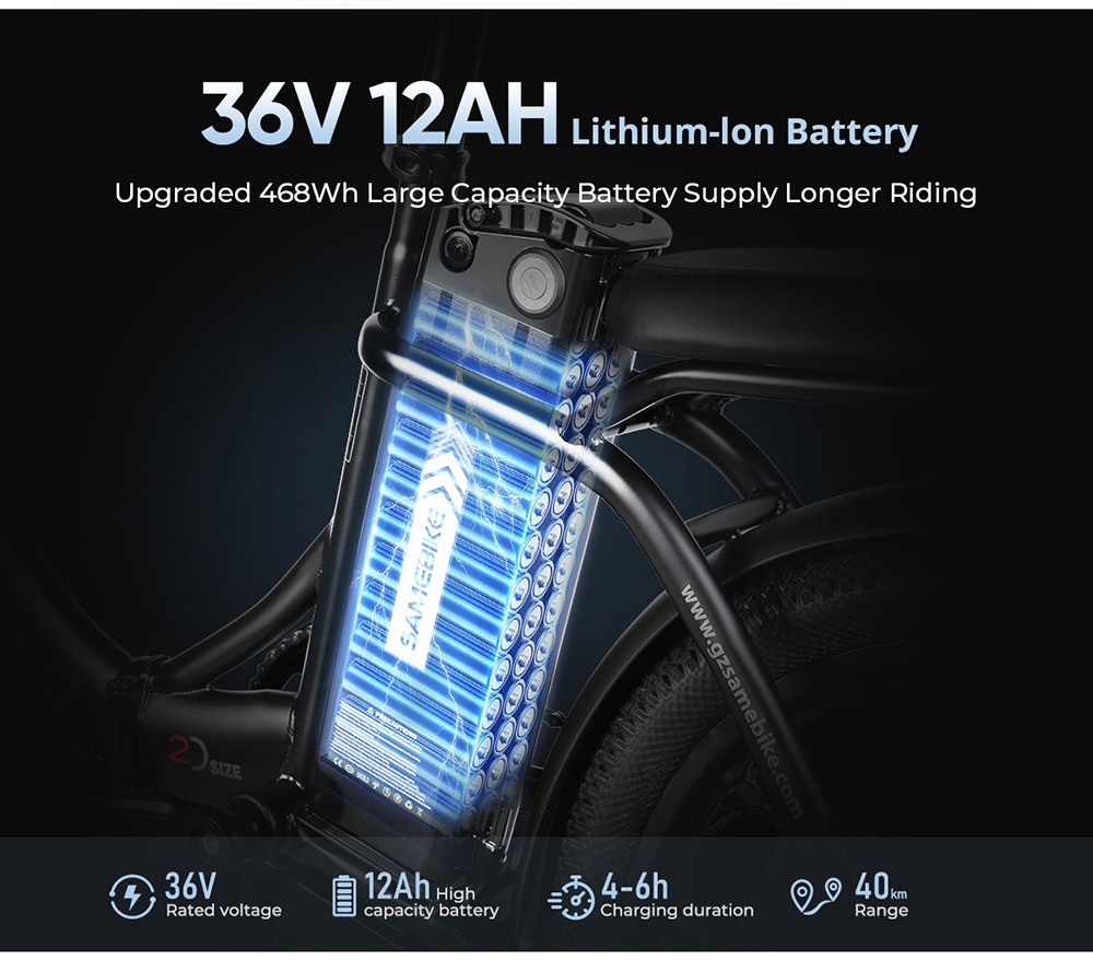 SAMEBIKE CY20 Electric Bike, 350W Motor, 36V 12Ah Battery, 20*2.35-inch Tire, 32km/h Max Speed., 40km Range, Dual Suspension, Mechanical Disc Brakes, LCD Display - Lake Blue