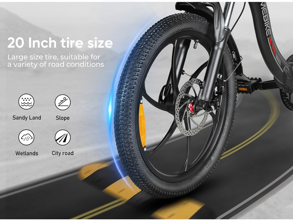 SAMEBIKE CY20 Electric Bike, 350W Motor, 36V 12Ah Battery, 20*2.35-inch Tire, 32km/h Max Speed., 40km Range, Dual Suspension, Mechanical Disc Brakes, LCD Display - Lake Blue