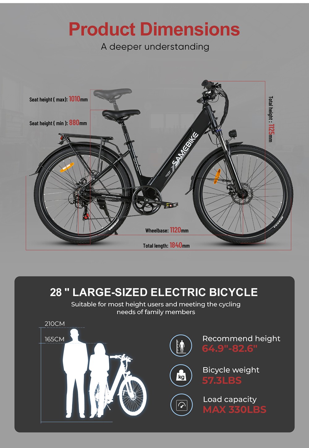 Elektrobicykel SAMEBIKE RS-A01 Pro, 500W motor, 36V 15Ah batéria, 27,5*2,1-palcové pneumatiky, max. rýchlosť 32 km/h, dojazd 40 km, 7-stupňová prevodovka Shimano. Mechanické kotúčové brzdy - čierne