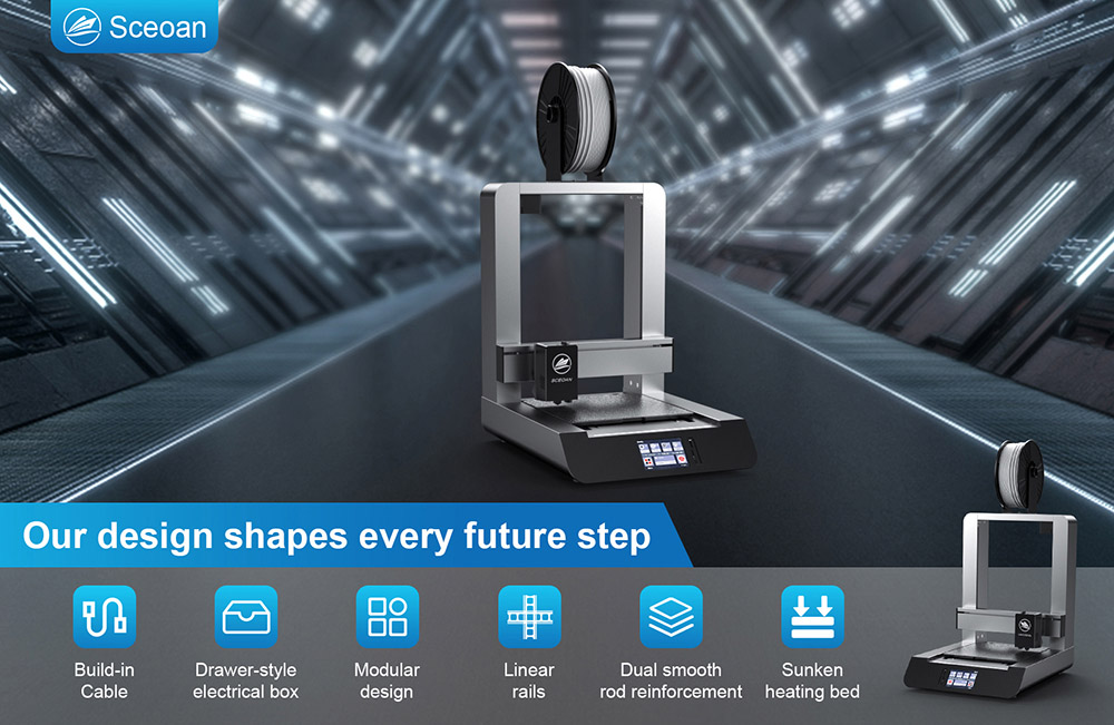 SCEOAN Windstorm S1 3D Printer, Auto-Leveling, 500mm/s Max Printing Speed, Sunken Heating Bed, Drawer Electrical Box, Touch Screen, 220x220x250mm