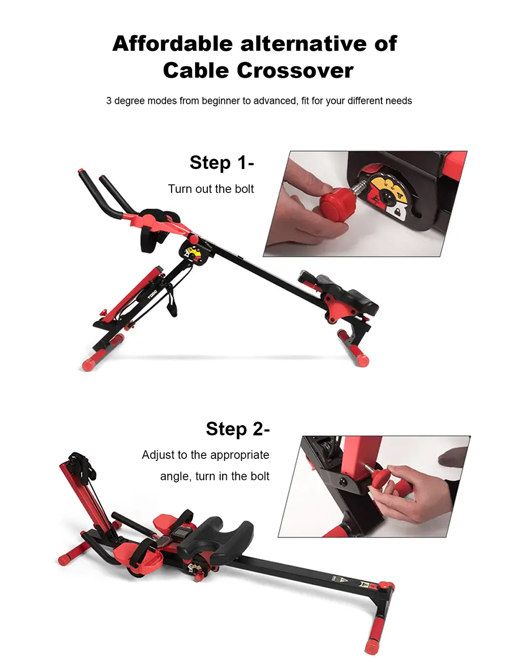 TOUSAINS 3-in-1 Foldable Rowing Machine with LCD Monitor for Full Body Workout, 265lbs Weight Capacity - Red