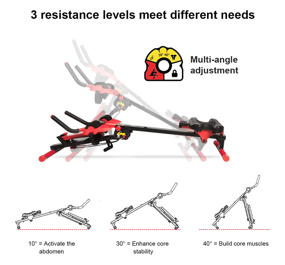 TOUSAINS 3-in-1 Foldable Rowing Machine with LCD Monitor for Full Body Workout, 265lbs Weight Capacity - Red