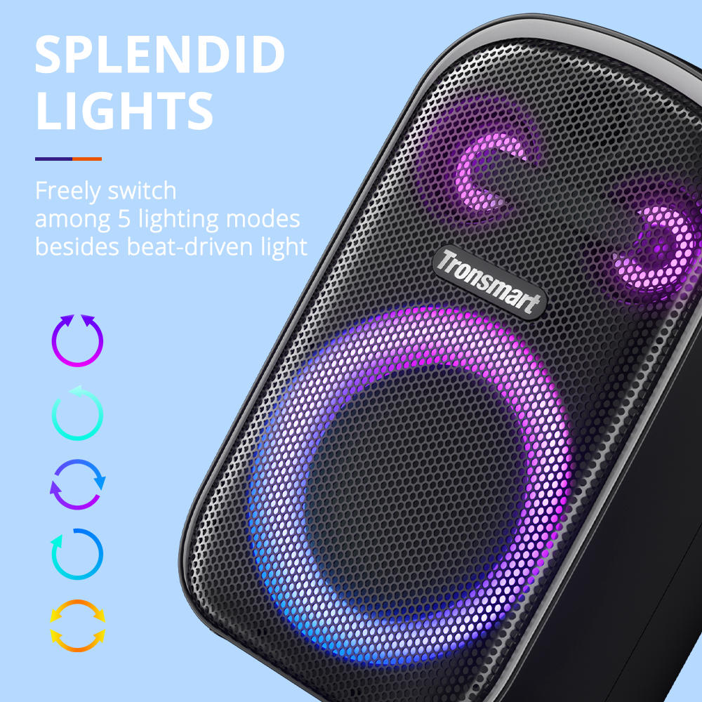 Refurbished Tronsmart Halo 100 Outdoor & Party Speaker 60W Strong Power IPX6 Waterproof Bluetooth Speaker - Black