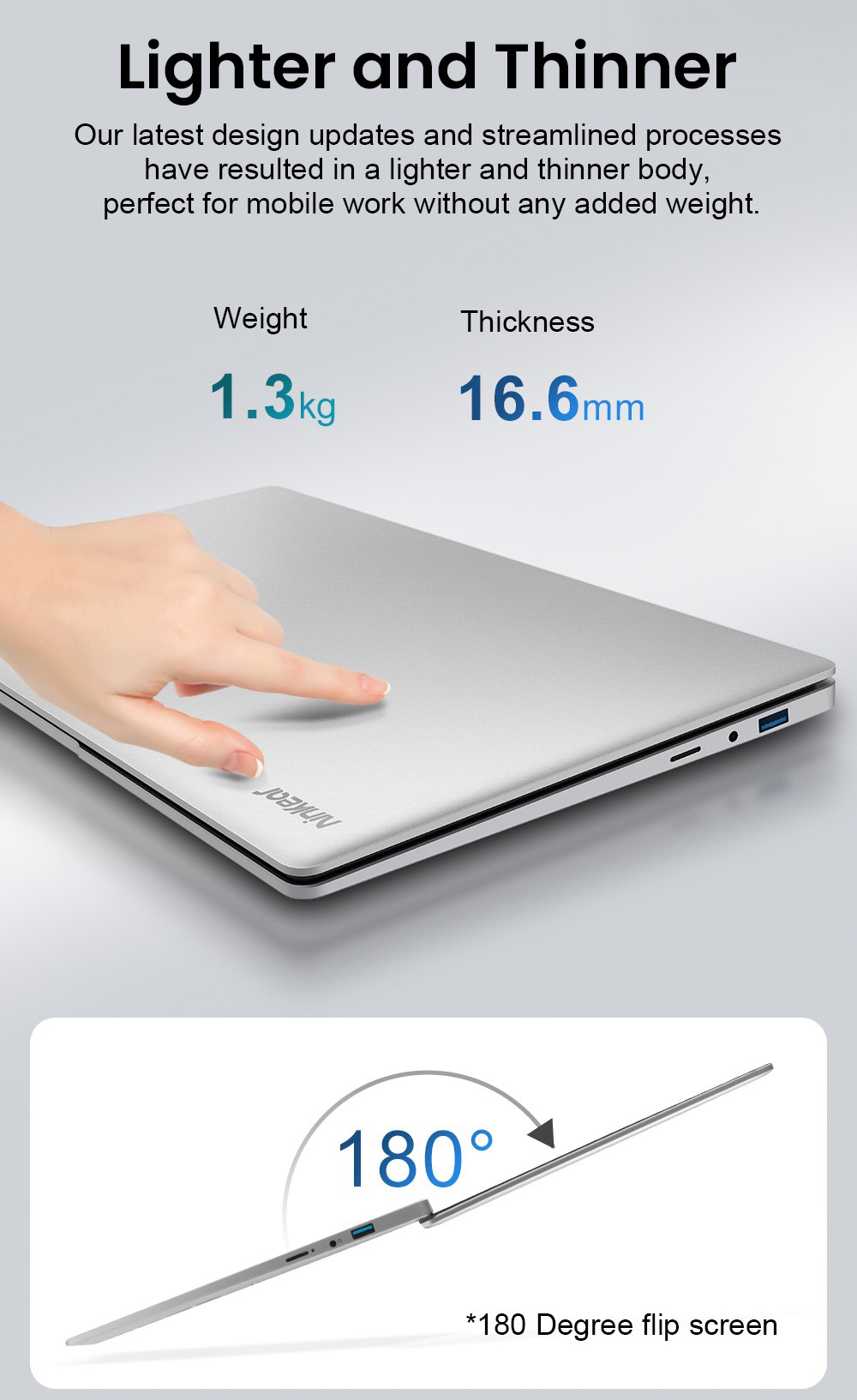 Ninkear N14 Air 14-inch Laptop, 1920*1080 FHD Screen, Intel J4125 4 Cores 2.7GHz, 8GB RAM 256GB SSD, 4000mAh Battery, Dual-band WiFi Bluetooth 4.2, 2*USB 3.0 1*Micro SD Card 1*Mini HDMI 1*Earphone Port, 180&deg;Opening and Closing