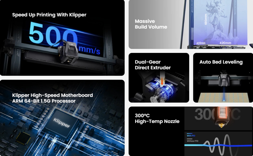 Elegoo Neptune 4 Max 3D-Drucker, automatische Nivellierung, 500 mm/s maximale Druckgeschwindigkeit, Klipper-Firmware, 300 Grad Celsius Hochtemperaturd&uuml;se, K&uuml;hlventilator, WiFi-Verbindung, 420 x 420 x 480 mm