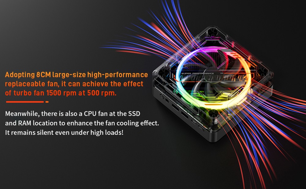 Mini PC GOD57,  AMD Ryzen 7 5700U 8 cœurs jusqu'à 4.3GHz,  32 Go de RAM 1 To SSD,  WiFi 6 Bluetooth 5.2,  triple affichage HDMI/DP/Type-C 4K @ 60 Hz,  2 x USB 3.2,  2 x USB 2.0,  1 x 1000 M RJ45,  1 x 2.5 G RJ45,  1 x prise casque 3.5 mm,  Lumière RVB,  charge 65 W - Prise UE