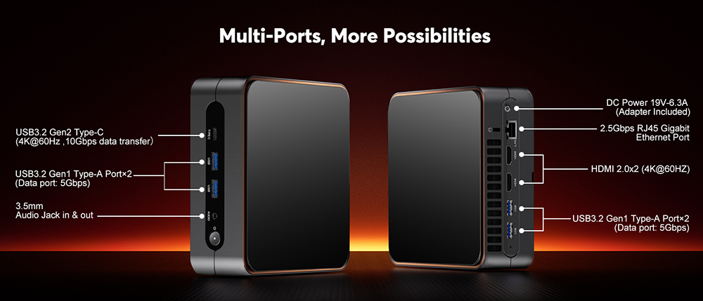 (AI PC) OUVIS F1A Mini herní počítač, Intel AI Boost Core Ultra 5 125H 14 jader až 4,5 GHz, 16 GB DDR5 1 TB NVMe SSD, 2xHDMI2.0 Type-C 4K @ 60Hz trojitý displej, 4xUSB 3.2, TW55G nejlepší stolní PC LAN pro 6, počítač LAN 6, 60Hz Učení, počítač AI