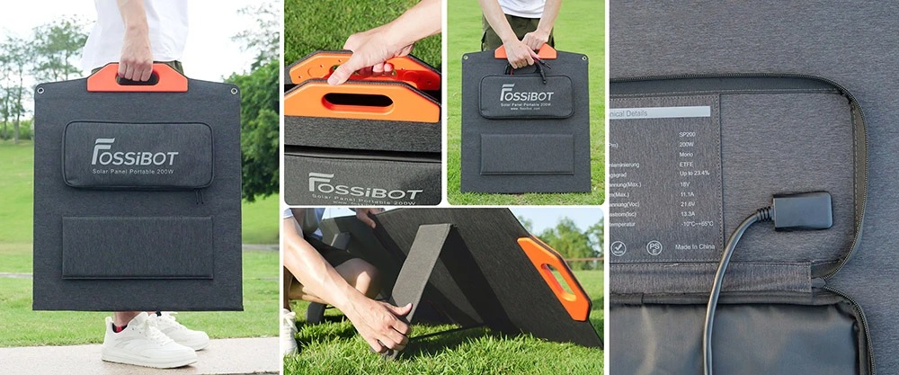 FOSSiBOT F1200 Portable Power Station + FOSSiBOT SP200 Foldable Solar Panel, 1024Wh Capacity, 1200W Rated Power, 3 LED Light Modes, 7 Output Ports, BMS Protection, <10ms Switchover, 5 Gears Input Regulator, EV-Grade LiFePO4 Battery, 4000+ Cycle Times