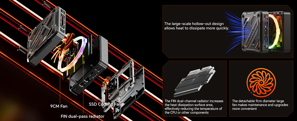AOOSTAR GOD88 Mini PC, AMD Ryzen 7 8845HS 8 Core Max 5.1GHz, 32GB DDR5 RAM 1TB SSD, HDMI2.1 + USB4 + DP2.1 4K 120Hz Triple Display, WiFi6 Bluetooth5.2, 2*2.5G LAN, 2*USB3.0 2*USB2.0 1* Type-C 1* Audio Jack, RGB Light, 100W Charging - EU Plug