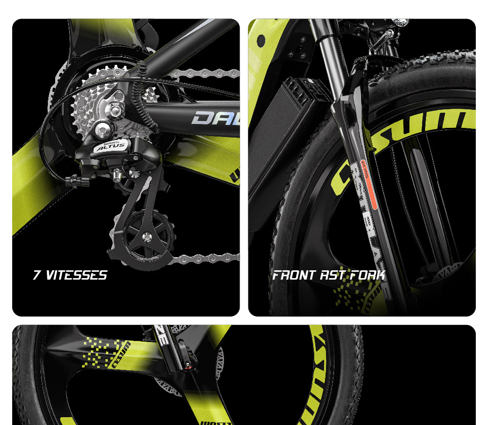 CYSUM CM520 Electric Mountain Bike 29*2.1 Inch Chaoyan Tire 500W Brushless Motor 35-40Km/h Max Speed 48V 14Ah LG Removable Battery Shimano 7 Speed 50-70KM Range Dual Disc Brakes - Green