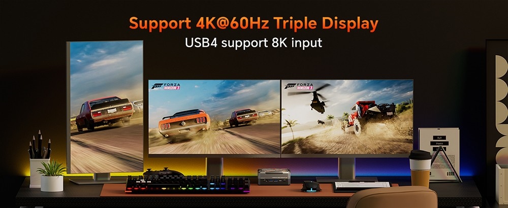 MN78 Gaming Mini PC, Windows 11 Pro, AMD Ryzen 7 7840HS Octa-Core 16 Threads Up to 5.1GHz, 32GB DDR5 RAM 1TB M.2 SSD, WiFi6 Bluetooth5.2, RGB Light, HDMI USB4 DP 4K@60Hz Triple Display, USB4*1 USB3.2*2 USB2.0*2 HDMI*1 LAN*2 - White, EU