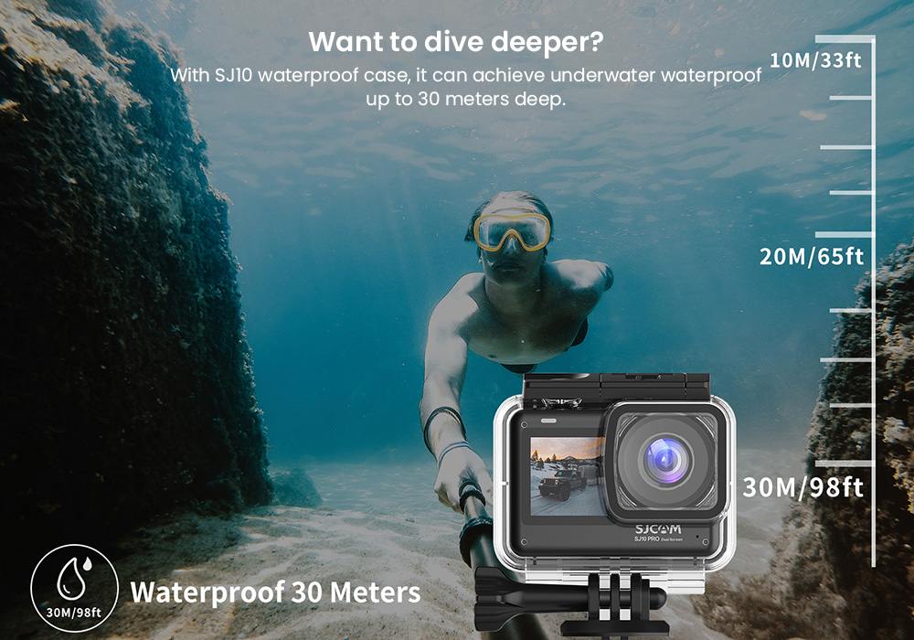 SJCAM SJ10 Pro Sports & Action Camera, 2.33''+1.3'' Dual Screen 4K/60FPS, Waterproof up to 5m, 6-AXIS GYRO Stabilization