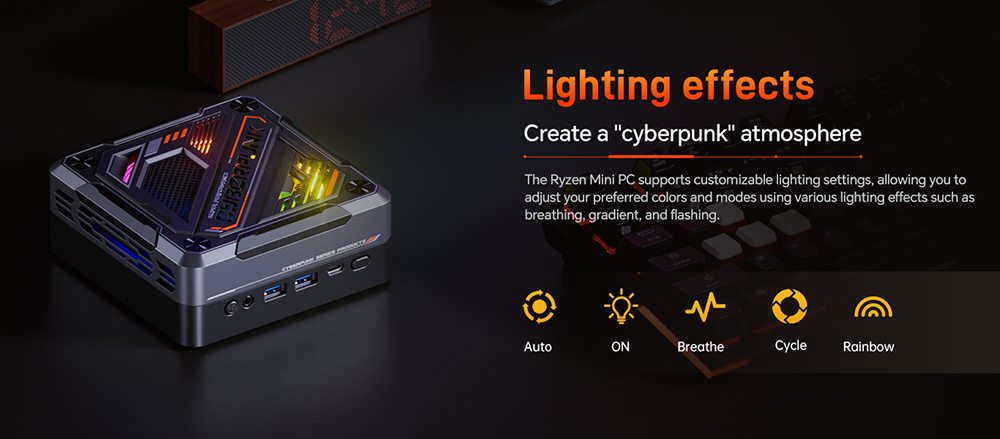 AOOSTAR GOD88 Mini PC, AMD Ryzen 7 8845HS 8 Core Max 5.1GHz, 32GB DDR5 RAM 1TB SSD, HDMI2.1 + USB4 + DP2.1 4K 120Hz Triple Display, WiFi6 Bluetooth5.2, 2*2.5G LAN, 2*USB3.0 2*USB2.0 1* Type-C 1* Audio Jack, RGB Light, 100W Charging - EU Plug