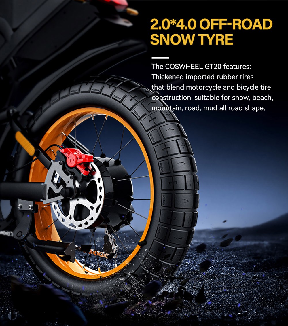 COSWHEEL GT20 Elektrisches Gel&auml;ndefahrrad, 20 x 4,0 Zoll Reifen, 750 W Motor, 45 km/h H&ouml;chstgeschwindigkeit, 25 Ah Akku f&uuml;r 140-160 km Reichweite