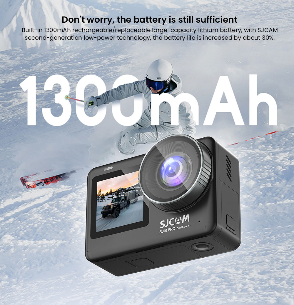 SJCAM SJ10 Pro Sports & Action Camera, 2.33''+1.3'' Dual Screen 4K/60FPS, Waterproof up to 5m, 6-AXIS GYRO Stabilization