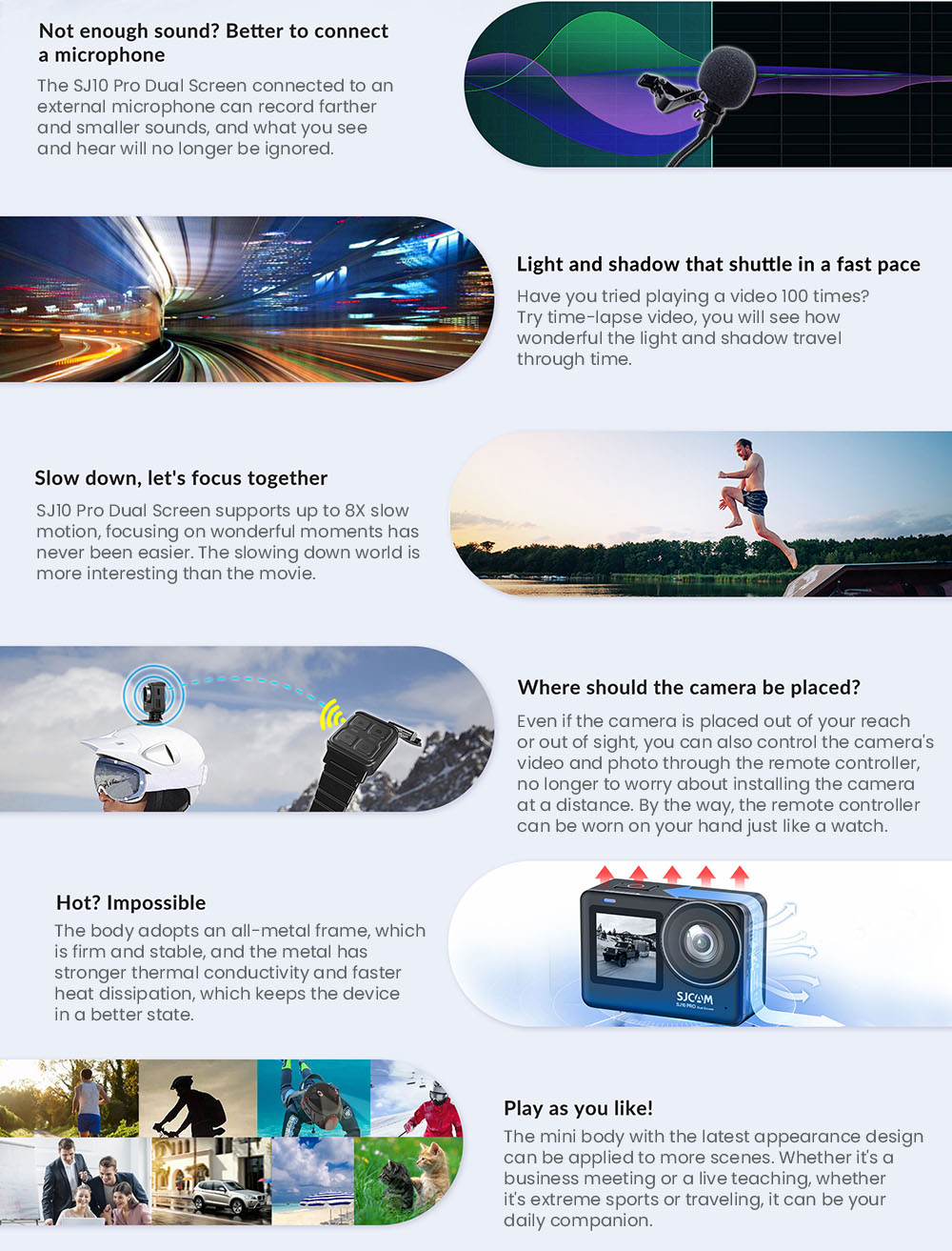 SJCAM SJ10 Pro Sports & Action Camera, 2.33''+1.3'' Dual Screen 4K/60FPS, Waterproof up to 5m, 6-AXIS GYRO Stabilization