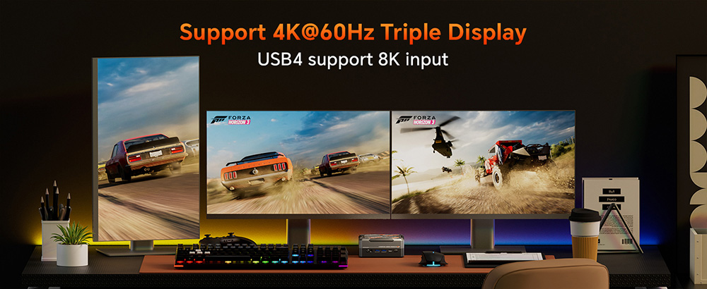 AOOSTAR GOD88 Mini PC, AMD Ryzen 7 8845HS 8 Core Max 5.1GHz, 32GB DDR5 RAM 1TB SSD, HDMI2.1 + USB4 + DP2.1 4K 120Hz Triple Display, WiFi6 Bluetooth5.2, 2*2.5G LAN, 2*USB3.0 2*USB2.0 1* Type-C 1* Audio Jack, RGB Light, 100W Charging - EU Plug