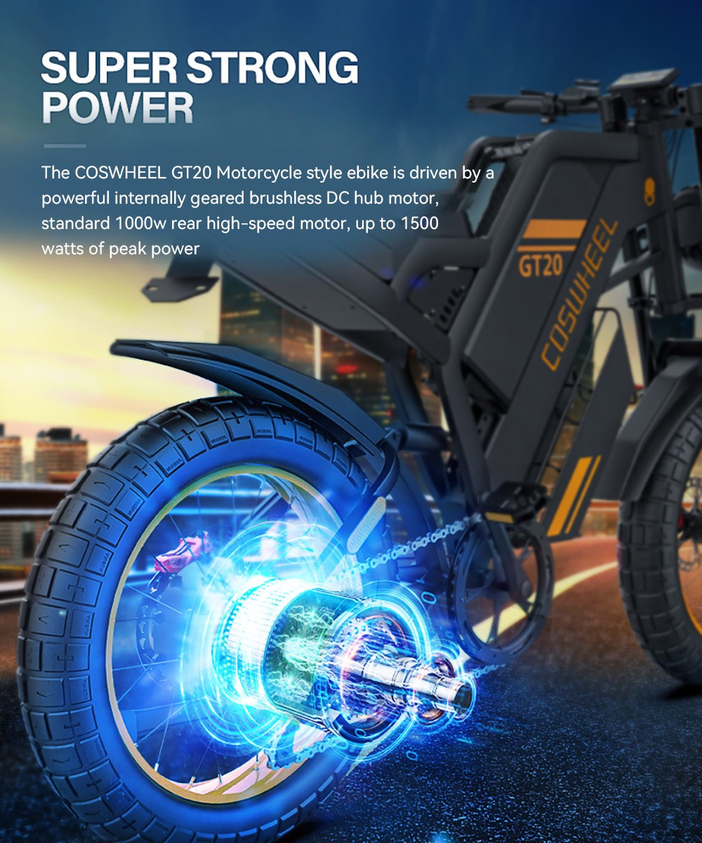 COSWHEEL GT20 Elektrisches Gel&auml;ndefahrrad, 20 x 4,0 Zoll Reifen, 750 W Motor, 45 km/h H&ouml;chstgeschwindigkeit, 25 Ah Akku f&uuml;r 140-160 km Reichweite