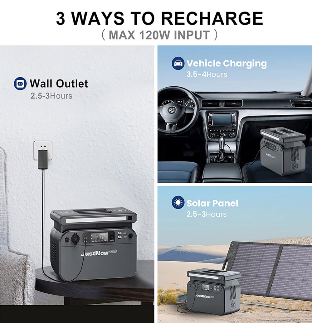 JustNow 580W Portable Power Station, 518Wh LiFePO4 Battery, with AC/Car Port/USB Output, LCD Display, Dual 15W Wireless Charging, 3500+ Circles, Gray
